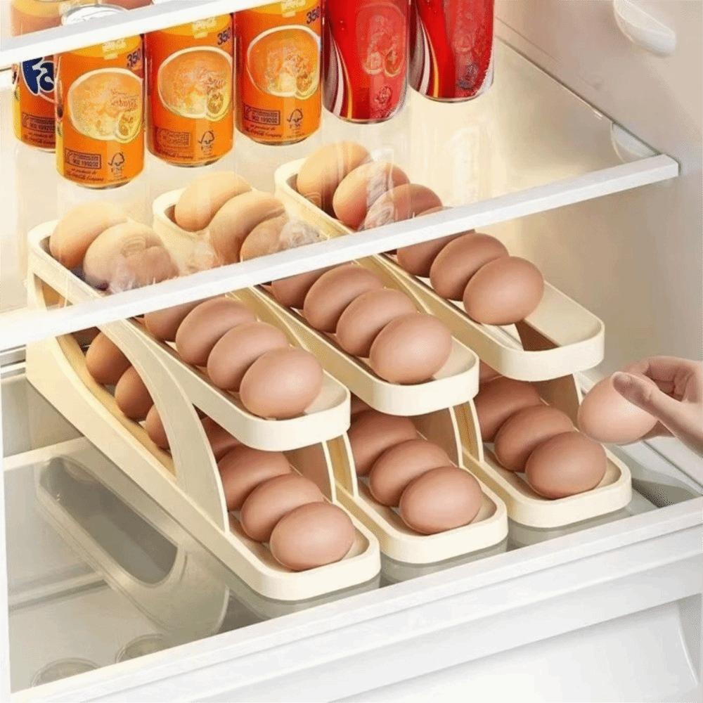 Rolldown Design Automatic Scrolling Egg Rack Double-layer Egg Basket Container  Kitchen Storage