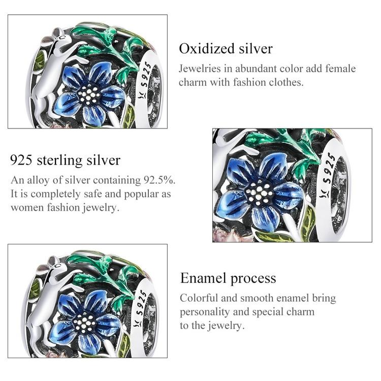 WOSTU 925 Sterling Silver Jungle Secret Rabbit Flower Charm Bead Pendant Fit Original Bracelet Necklace For Women Jewelry