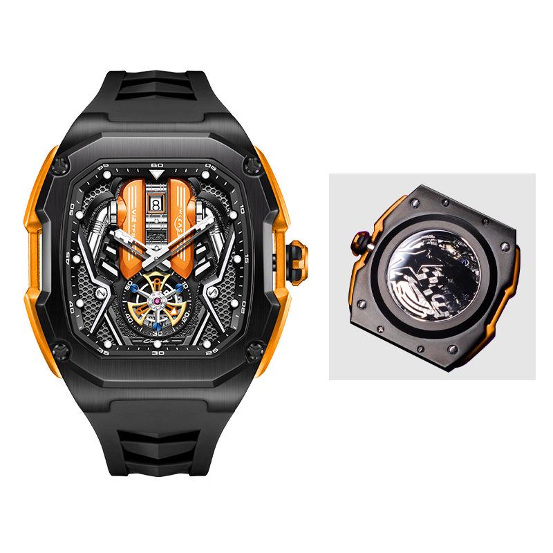 SVJ Men s High-End Barrel Shape 3D Engine Luminous Waterproof Quartz Watch