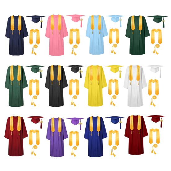Adults Unisex Matte Graduation Cap And Gown Set with 2026 Tassel Graduation Sash Honor Cord for High School College Bachelor