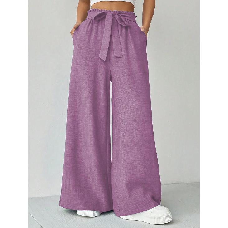 Women s New Wide-Leg Pants, Fashionable Loose-Fit Long Pants, Bright-Colored Casual Versatile Spring-Summer Draped Trousers S фиолетовый