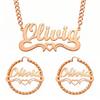 Custom Name Necklace and Hoop Earrings Personalized Gold Tone Jewelry Braided Chain Heart Design Birthday Gift for Women