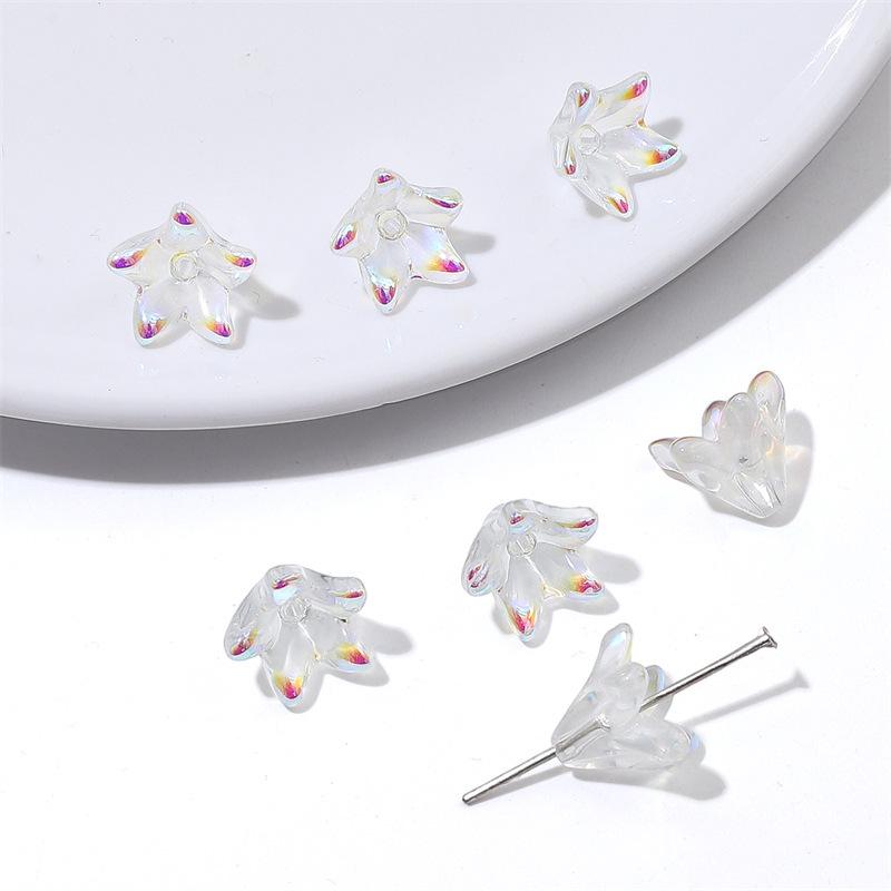

20 Iridescent Gold-Flecked Lily Glass Flower Cups for DIY Jewelry Making 10x13mm, hole approx. 1mm, 20 pieces/package