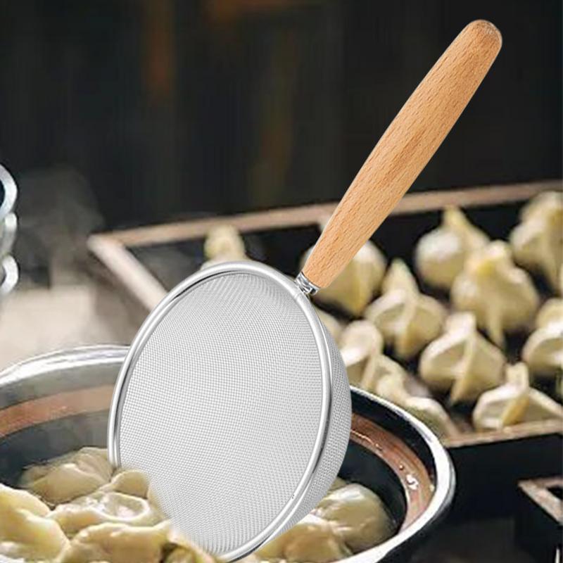 304 Stainless Steel R esidue Filter Spoon Wooden Handle Fine Mesh Colander For Soybean Milk Juice Kitchen Gadget Flour Sieve S/L