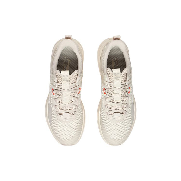 Li Ning Flow Cloud Fabric Synthetic Leather Shock Absorption Non-Slip Wear-Resistant Low-Top Casual Shoes Women Casual Shoes Pearl-White AGLS060-1