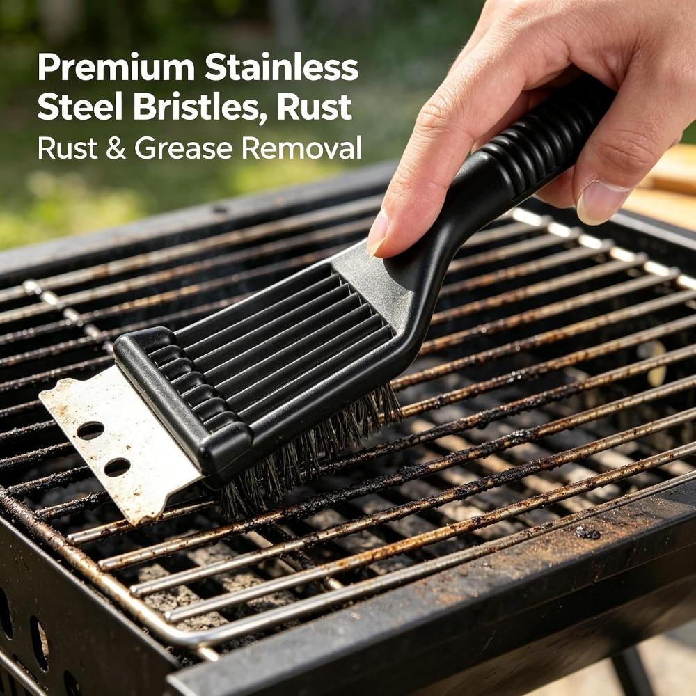 BBQ Brush, Heavy-duty Metal Bristle Cleaner for Outdoor Grilling, Ergonomic Handle BBQ Tool with Pointed Tail (1 Piece)