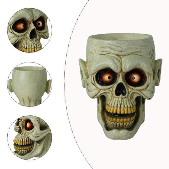 Skull Flower Pot Resin Human Skull Planter Halloween Candy Bowl Gothic Plant Pot for Succulents Home Office Desk Decoration