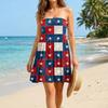 Women’s Strapless Casual Dress Sleeveless Tube Top Sundress with Firework and Star Pattern for Summer Holiday Beach Wear