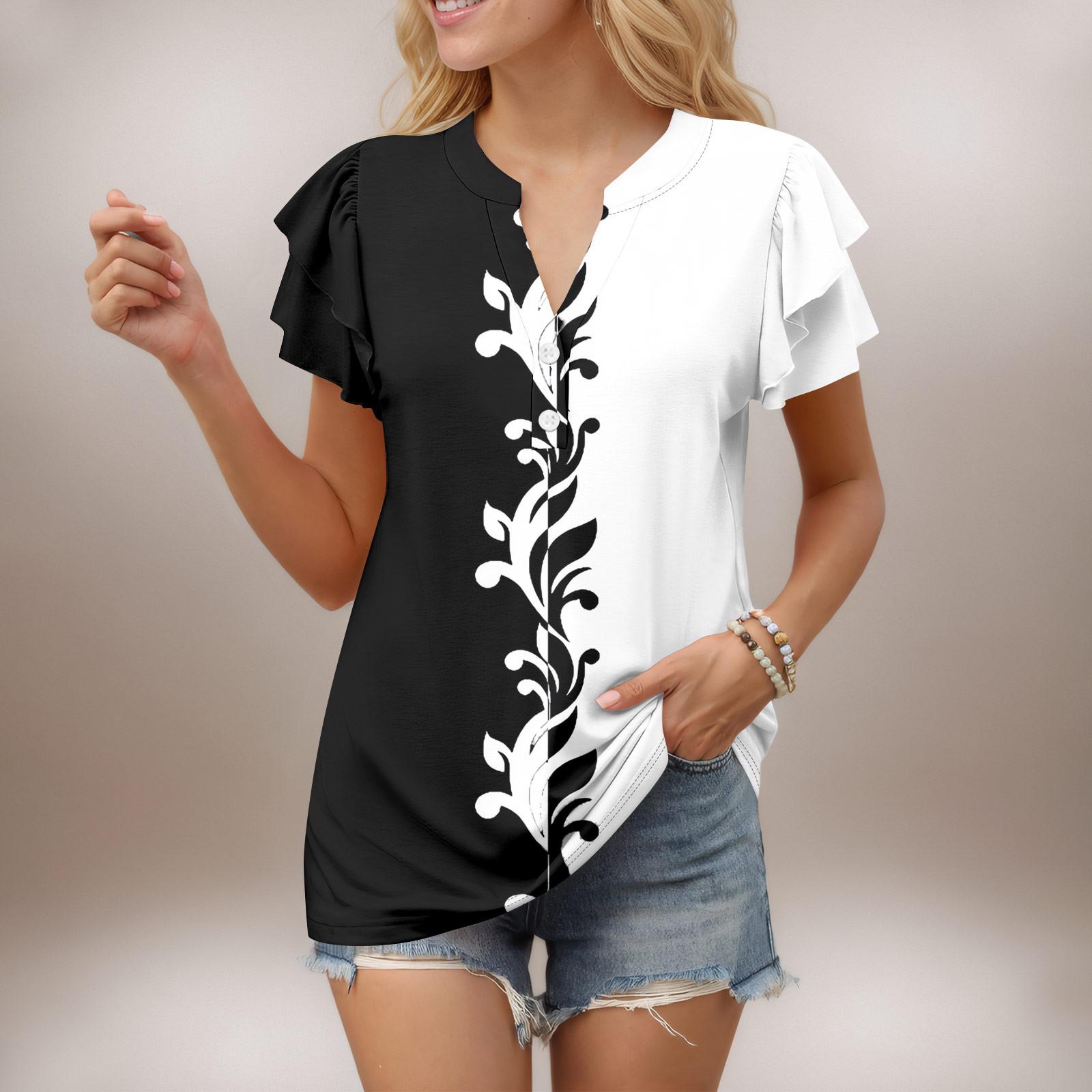 

Женский повседневный топ с короткими рукавами и V-образным вырезом, с оборками и градиентом XL белый