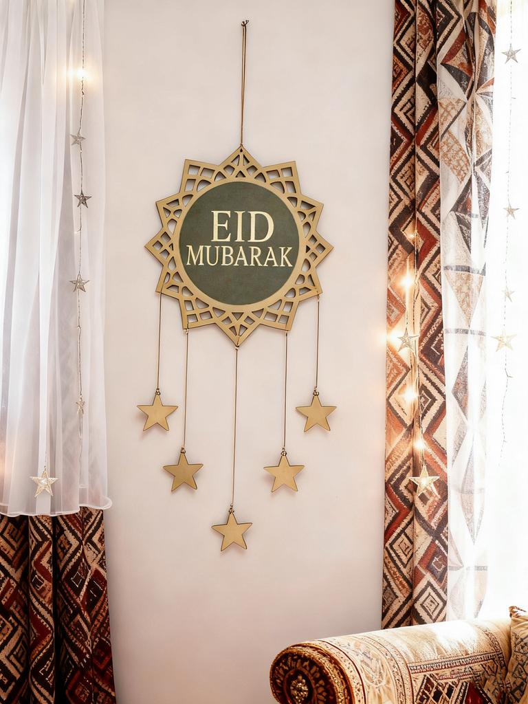 Eid Mubarak Wall Hanging Decor Islamic Geometric Pattern with Star Tassel Wall & Door Decoration Festive Home Decor for Eid Gift