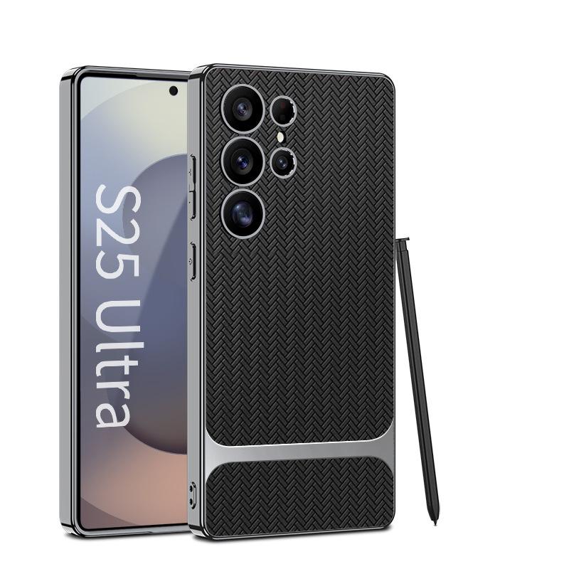 Suitable for Samsung S25U Mobile Phone Case S25u Electroplated Plain Leather Mat Pattern Style Fine Hole Anti Fall Protection Case