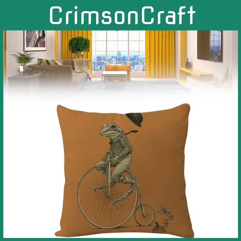 Pattern Cycling Frog Print Pillow Case Cartoon Animal Cushion Fashion Cover