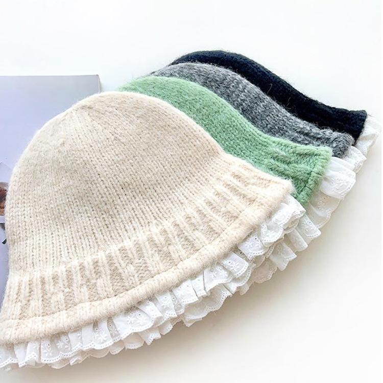 Lace Hat for Women Autumn and Winter Knitted Fisherman Hat  Korean Face Showing Small Woolen Hat Warm and Lazy Wind Basin Hat  Trendy