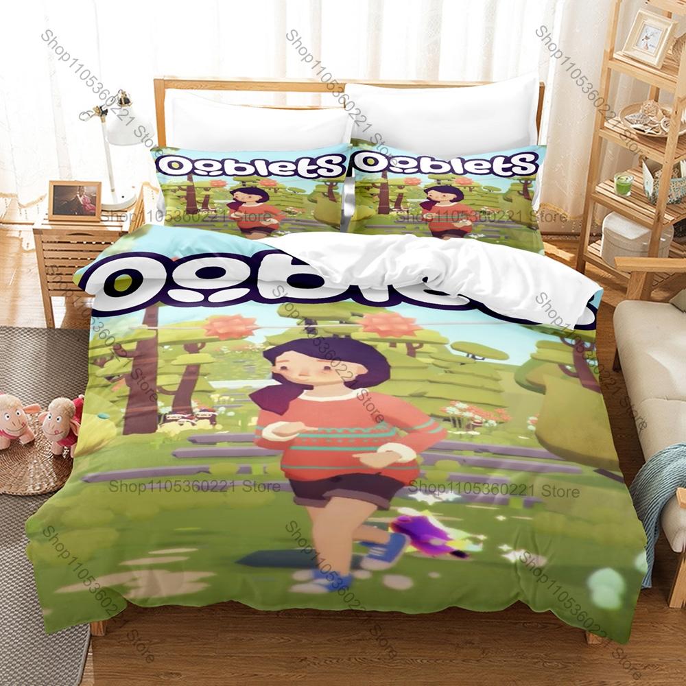 Cooles Icon Niedliches Ooblet Haustier Grafik Ooblets Gaming Schlafzimmer Dekoration Bettwäsche Bettbezug + 2 Kissenbezüge Lässiger Spielefan Raum Dekoration