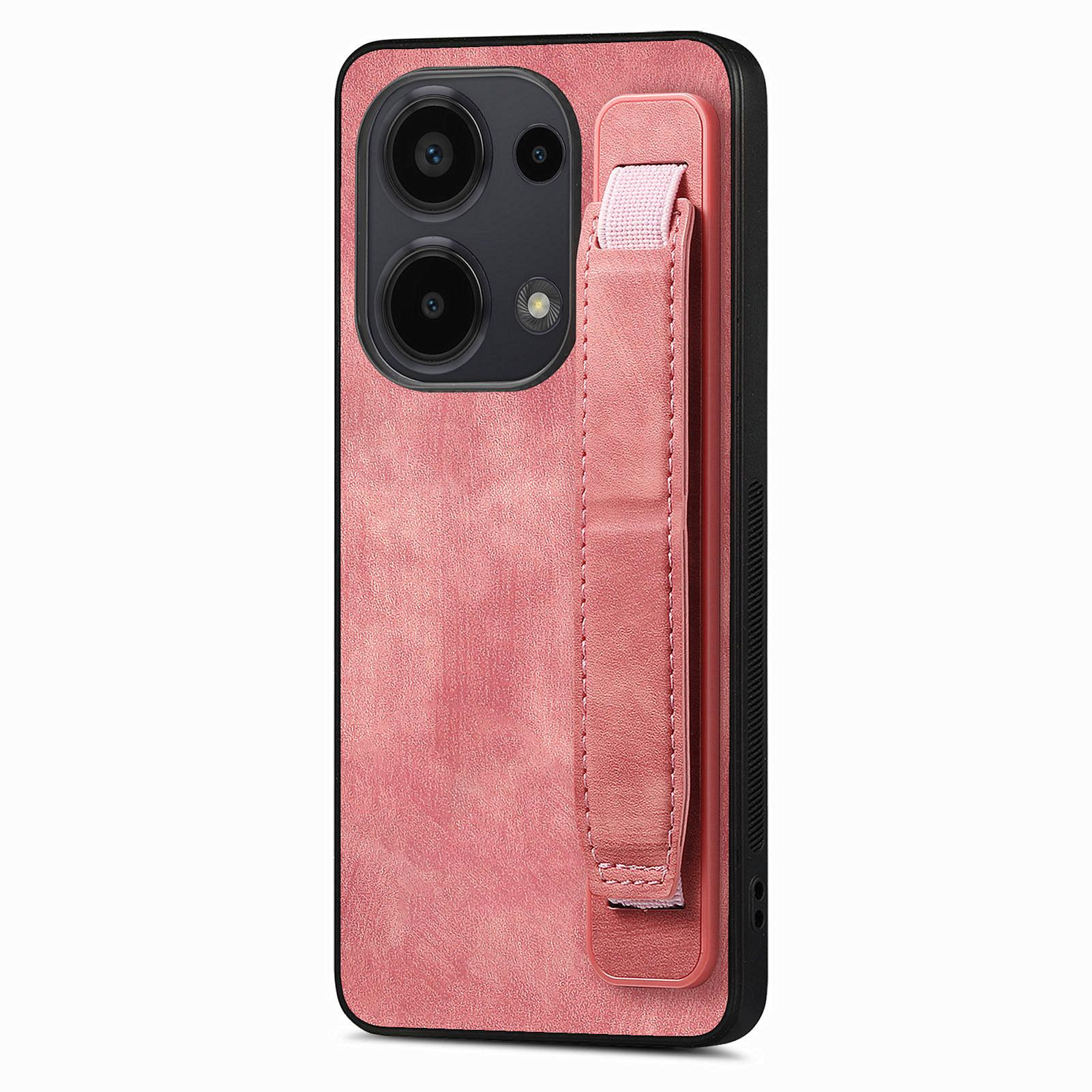 

D11 For Xiaomi Poco M6 Pro 4G/Redmi Note 13 Pro 4G Case Wristband Leather+TPU Phone Cover Pink