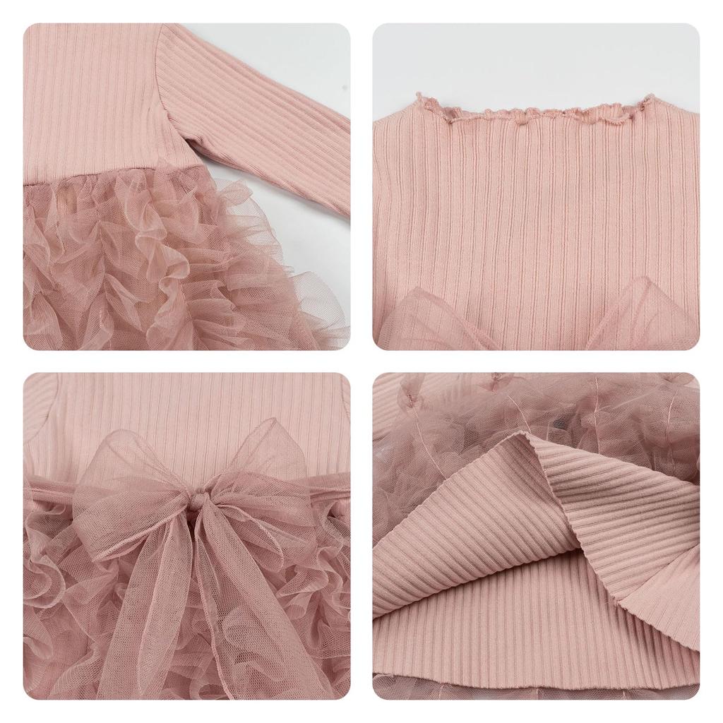 Miipat Baby Knit Tulle Long Sleeve Formal Perfect for Shrine Kindergarten Entrance and Photo Shoots Size Girl's Dress, Autumn/Winter Dress, Visits,