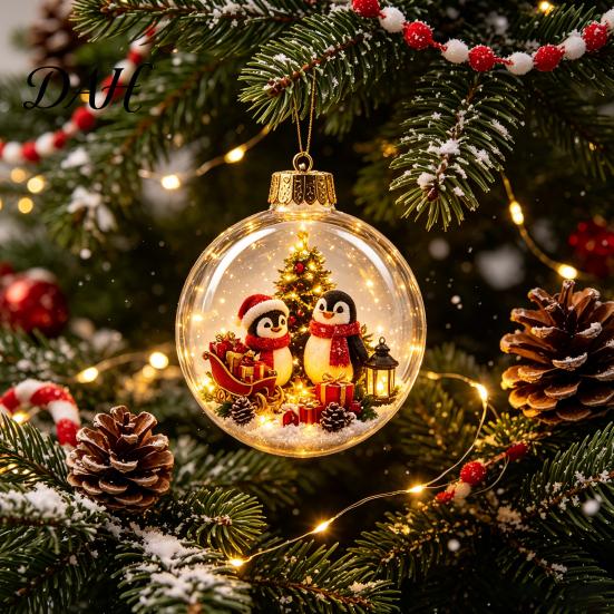 Transparent Hanging Xmas Decor Glowing Christmas Story Ornament, Light-Up Ball with Warm LED Light, Mini Holiday Display for Windowsills Scene