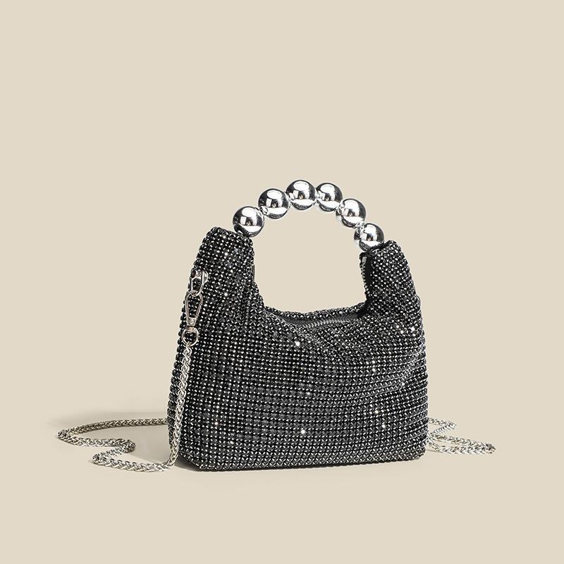 New round bead handbag inlaid brick women's fashion versatile diamond chain rhinestone shoulder bag messenger dinner bag