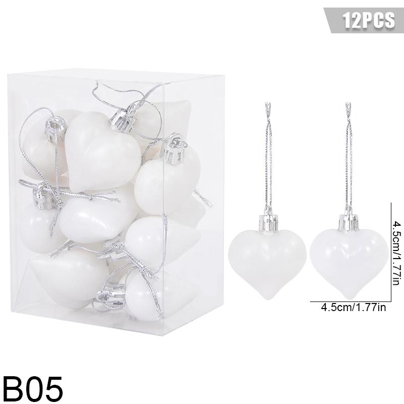 

12 шт. Різдвяні підвіски Зірка Серце Форма Підвісні прикраси Ялинкова куля Декор Різдвяна вечірка Прикраса Навідад Новий рік love білий
