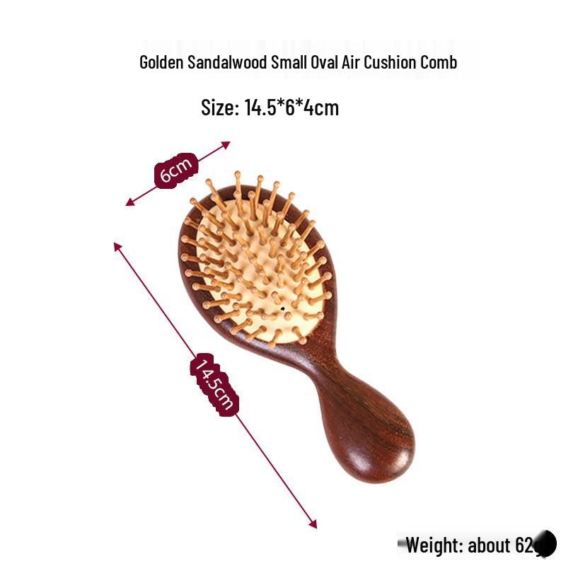  Pettine Massaggiante con Cuscinetto d'Aria in Sandalo Dorato - Pettine Retrò in Legno Massiccio per Capelli Lunghi da Donna