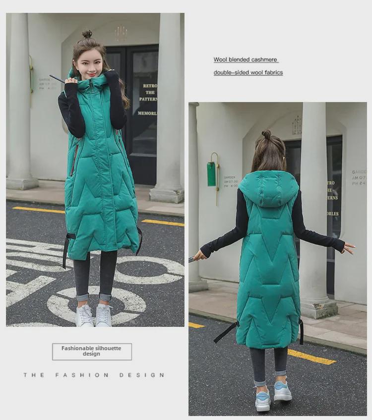 Damen Kapuzen Baumwolljacke Knielang - Koreanischer Stil Lässige Weste