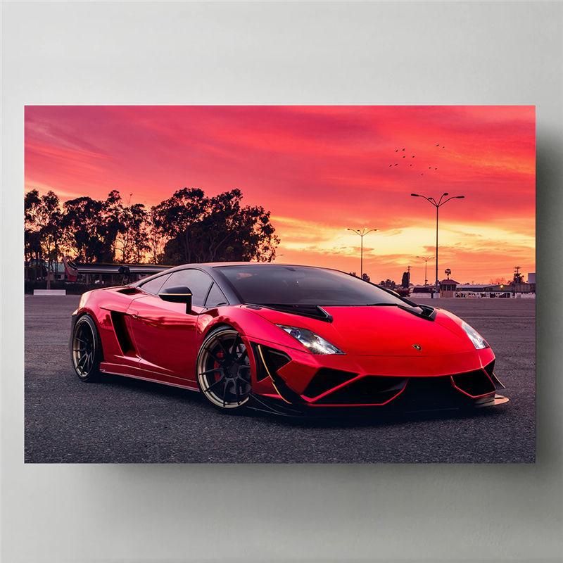 Nástěnná malba Supercars Gallardo Red Sunset Závodní auta Plakáty a grafiky Obrazy do obývacího pokoje Bez rámu