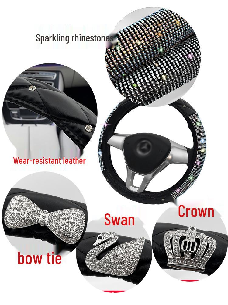 Women's D-Shape All-Season Non-Slip Steering Wheel Cover with Rhinestones