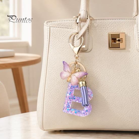 Letter A-Z Key Holder Purple Series Keychain Pendant, Sequins Star Initial Charm Chain with Butterfly Tassel Design, for Bag Purse Backpack Non-fading