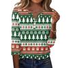 Women's Casual Christmas Print V-Neck Button-Front Three-Quarter Sleeve T-Shirt Top