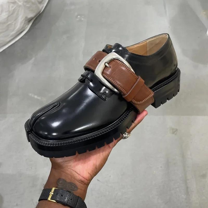 Women's Fall Winter Thick Bottom Heightening Fashionable Versatile Oxford Shoes Color Block Leather Version Ankle Strap Casual