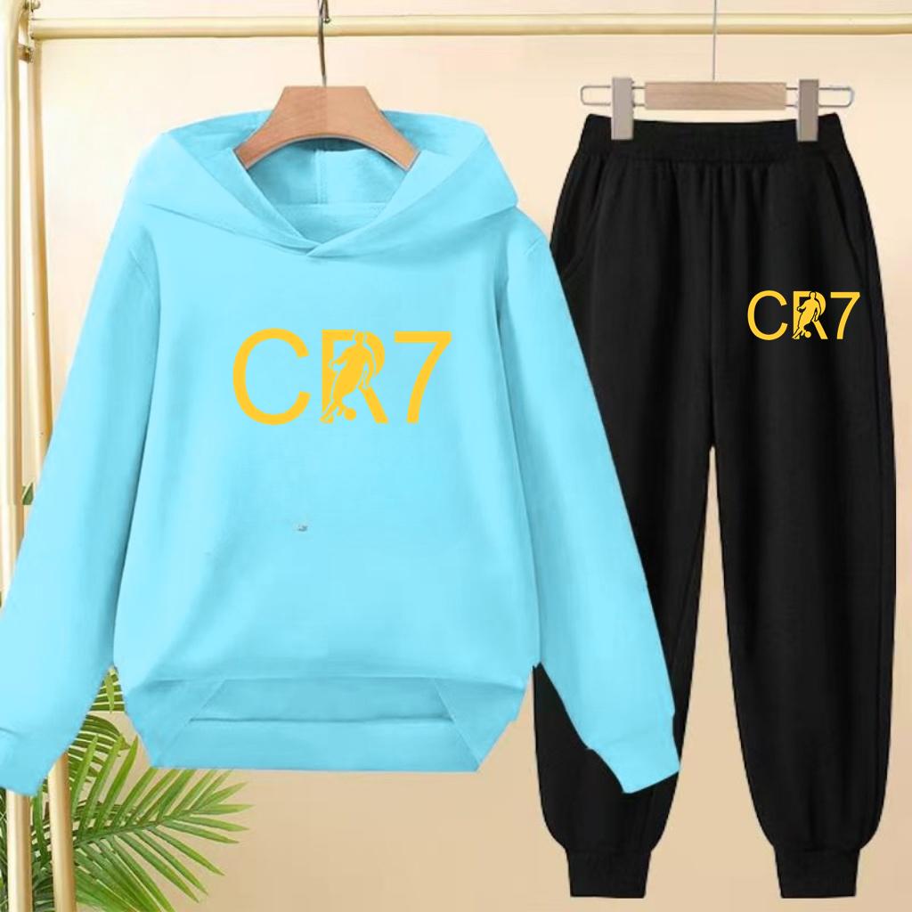 Kids Fashion CR7 Hoodie Boy Girl Toddler Pullover 3-12 Years Football Letters Clothing Casual Top+Pants 2P Brand Coat Sports Set