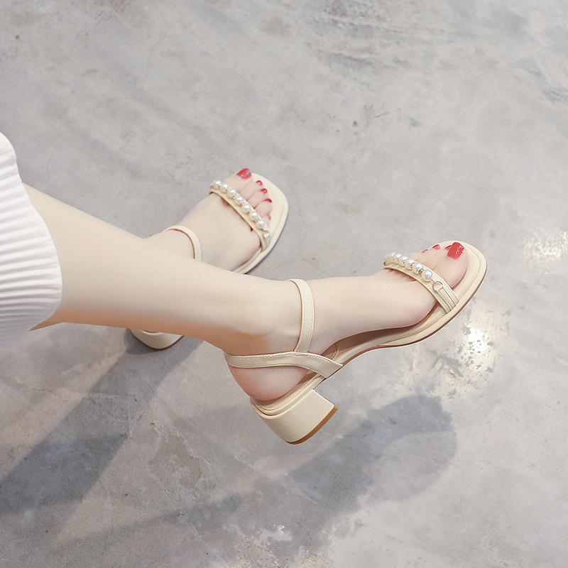 68022-1 Fashion women's sandals 2025 fashion summer new French temperament thick heel women's shoes