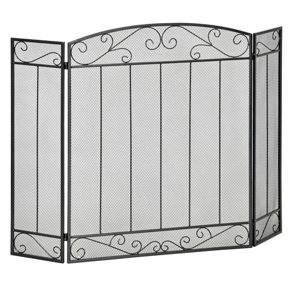 Fireplace Protection Screen - Wide Fire Guard for Fireplace or Stove - Spark Guard - Safety Barrier - 3 Folding Panels - Black Steel Metal
