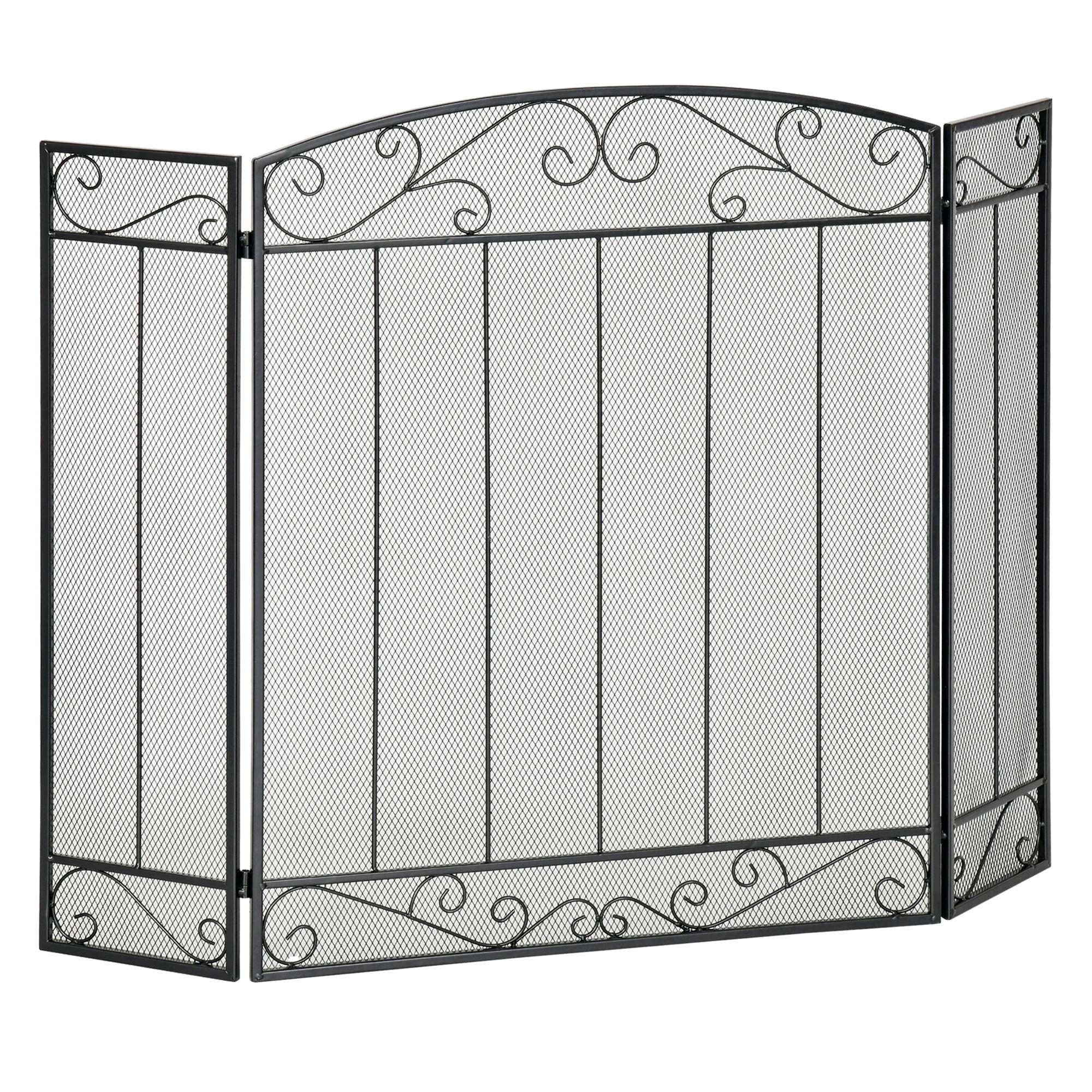 Grille de Protection de Cheminée Écran Large Pour Cheminée Ou Poêle Pare-Étincelles Barrière de Sécurité 3 Panneaux Pliables Métal Acier Noir