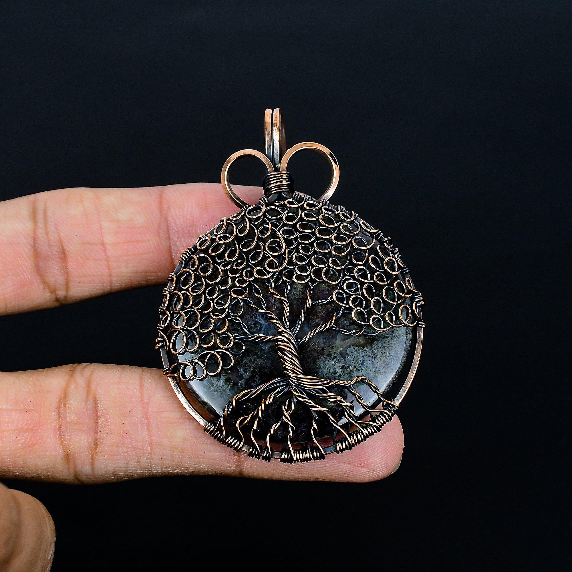 

Кулон из ларивикита, обернутый медной проволокой 999 пробы, Кулон-дерево жизни из драгоценных камней ручной работы, Подарки для жены, Совершенно новый кулон 2.68 Inches