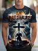Men'S Religious Theme Printed Short Sleeve T-Shirt, European And American Sizes Cross Knight Pattern Top, Vintage Dark Style Faith Element Casual Crew