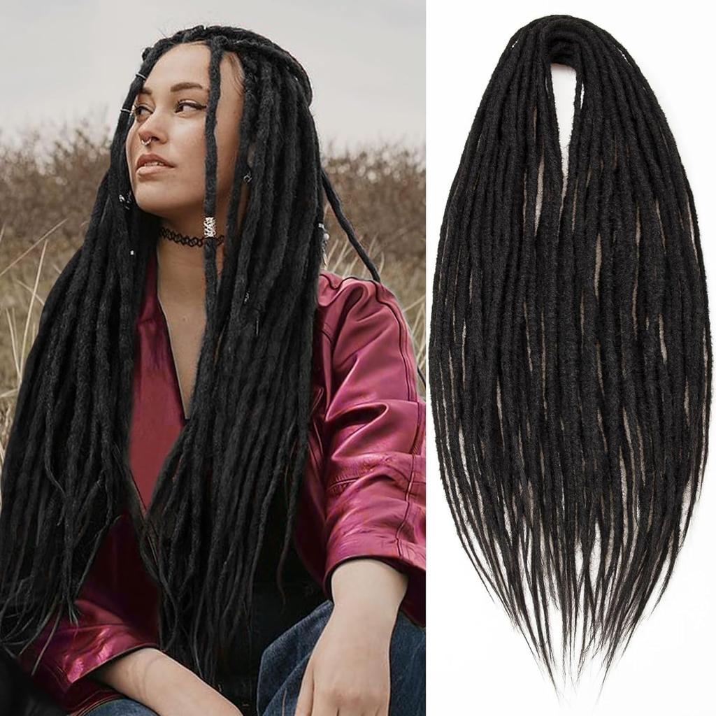 24' Dreadlocks Extensions Crochet Hair for Women 10 Strands Handmade Crochet Hair Braids 0.6cm Hippie Double Ended Dreadlock