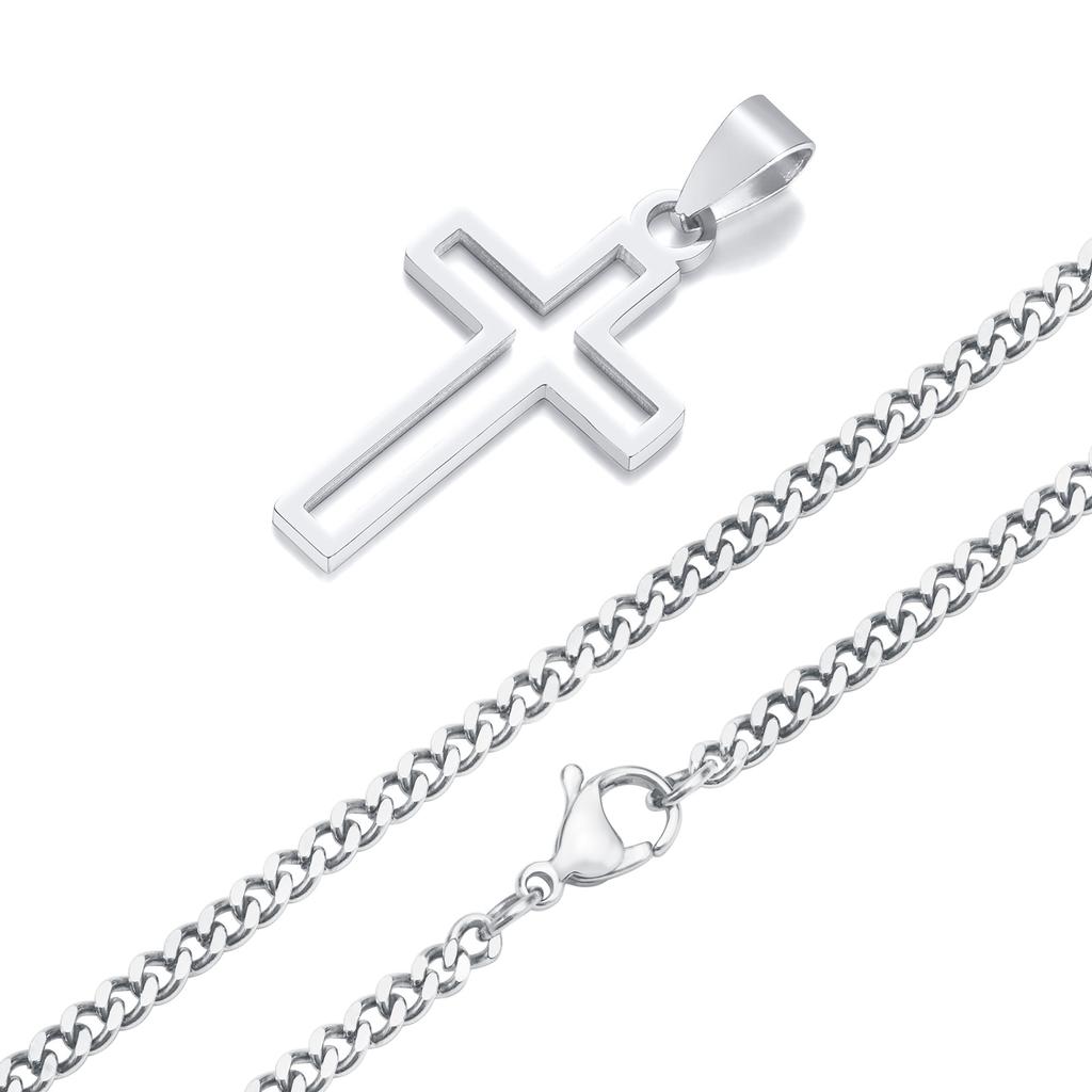 Casual Hollow Cross Necklaces for Men Boys,Waterproof Stainless Steel Cross Pendant Necklace,Religious Faith Prayer Zircon Gift