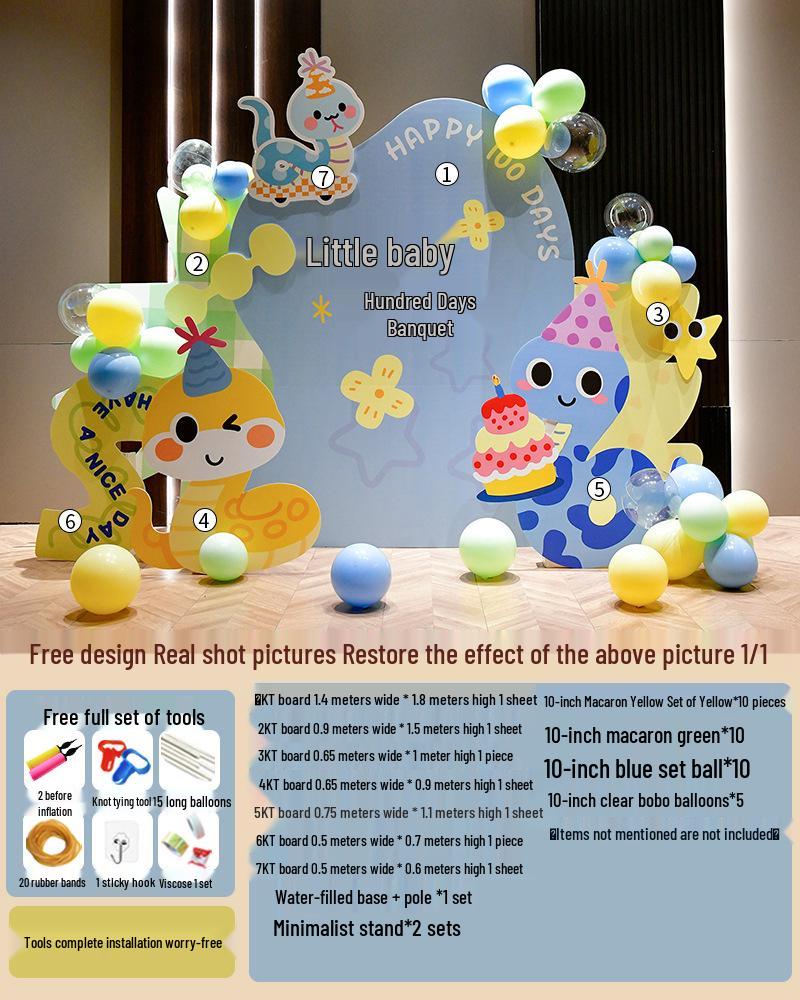 Baby Full Moon & 100 Days Celebration Decor Set - Snake Theme with Balloons for Boys and Girls