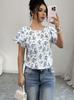 European and American new round neck short-sleeved printed women's top