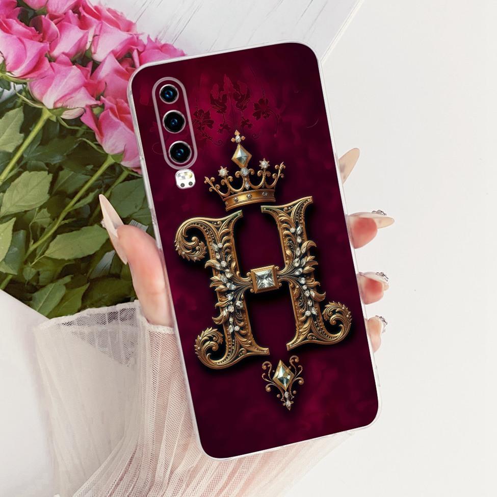 Clear For Huawei P30 ELE-L29 ELE-L09 ELE-L04 Cover For Huawei P30 Case Cool Crown Luxury A-Z Letters 2D Flat Pattern Soft Casing