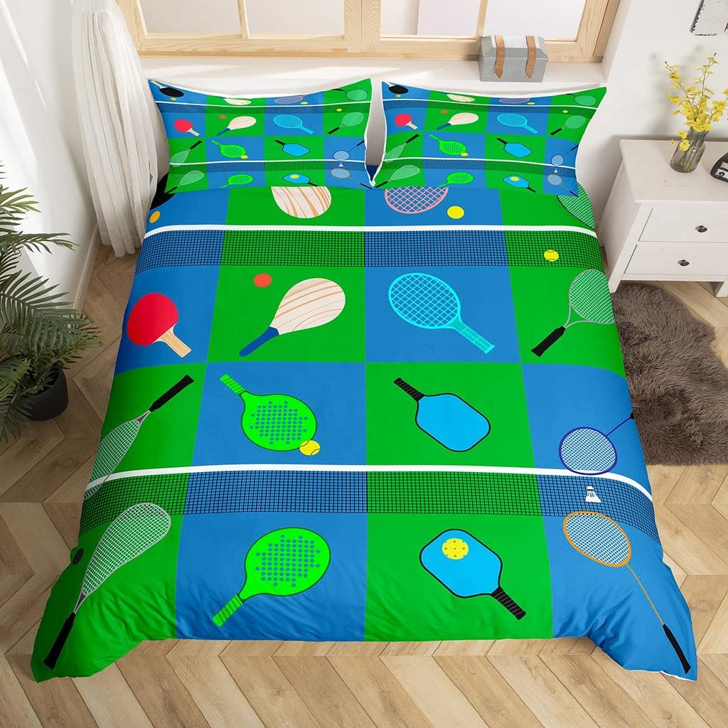 Pickleball Duvet Cover Full Size Ball Sports Gaming Bedding Set Yellow White Quotes Comforter Cover Black Microfiber Quilt Cover