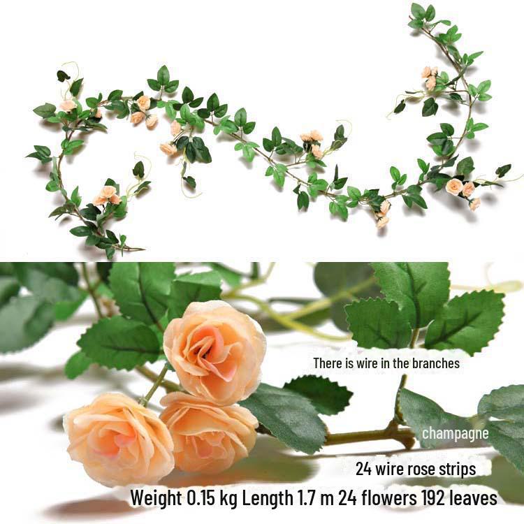 Silk and Plastic Roses Decorative Vines - Artificial Flowers for Weddings, Living Rooms, Home Ceilings, and Rattan Decor.
