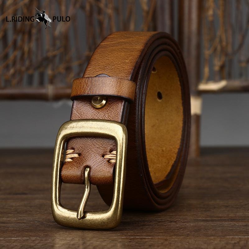 Retro High Quality Pure Cowhide Belt Men and Women Genuine Leather Korean Style Trendy Copper Buckle Casual Belt