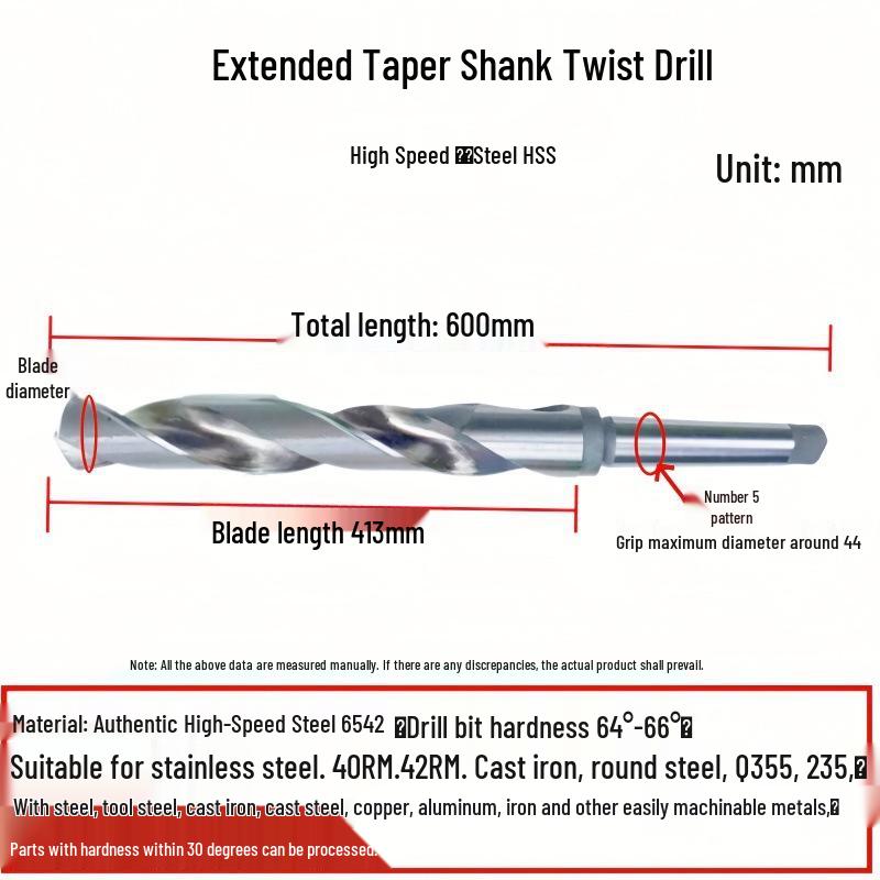 6542 Stainless Steel Super Hard Extra Long Taper Shank Twist Drill Bit for Deep Hole Lathe, 76-82*800