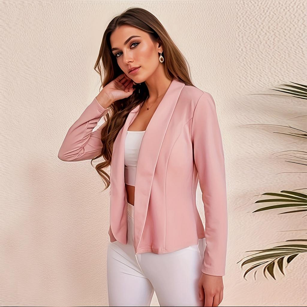 Solid Color Cropped Blazer for Women, European & American Style Casual Professional Office Lady Outerwear, Fashion Elegant Work Blazer