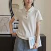 Tricouri simple de vară cu culori uni, Polo pentru femei cu mânecă scurtă, Tricou alb de student casual larg, Topuri elastice y2k, Haine pentru femei