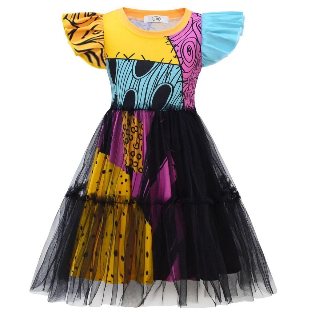 98041 Kids Girls Christmas Sally Print Round Neck Mesh Dress 110