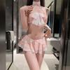 Kitty Maid Dress Sexy Cute Hanging Neck Split Sweet Pure Desire Bow Mesh Skirt See-through Dress Girl Game Party Play UniformSet