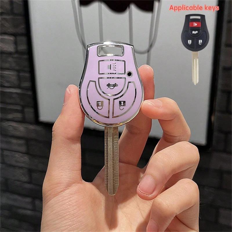 

1 шт. Чехол-накладка из мягкого ТПУ для ключа-брелока автомобиля, подходит для Nissan Note Micra Juke Pathfinder Sylphy Hennessey Marche Livina, защищает от царапин и повреждений Silver Edge Purple 4 Keys